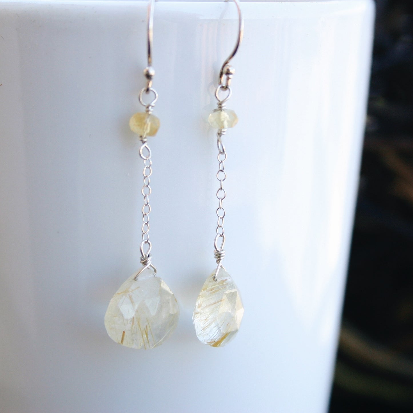 Rutile Quartz and Ametrine on Silver Chain Dangle