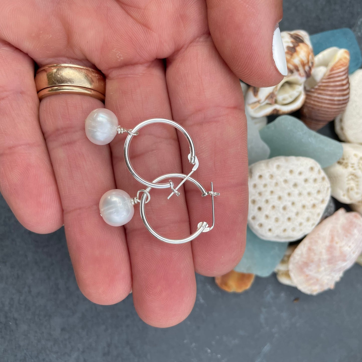 Fresh Water Pearl on Sterling Silver Hoop
