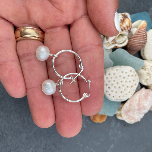 Fresh Water Pearl on Sterling Silver Hoop