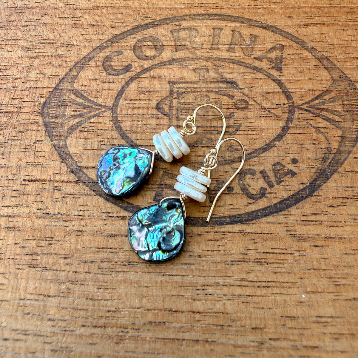 Abalone Teardrop & Heishi Shell Earrings