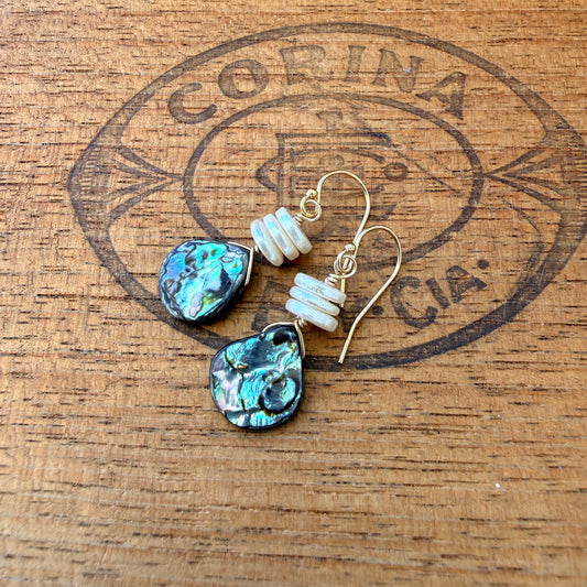 Abalone Teardrop & Heishi Shell Earrings