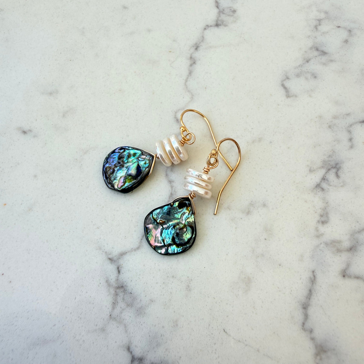 Abalone Teardrop & Heishi Shell Earrings