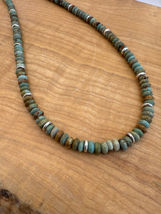 Faceted Turquoise and Thai Silver Disk Necklace