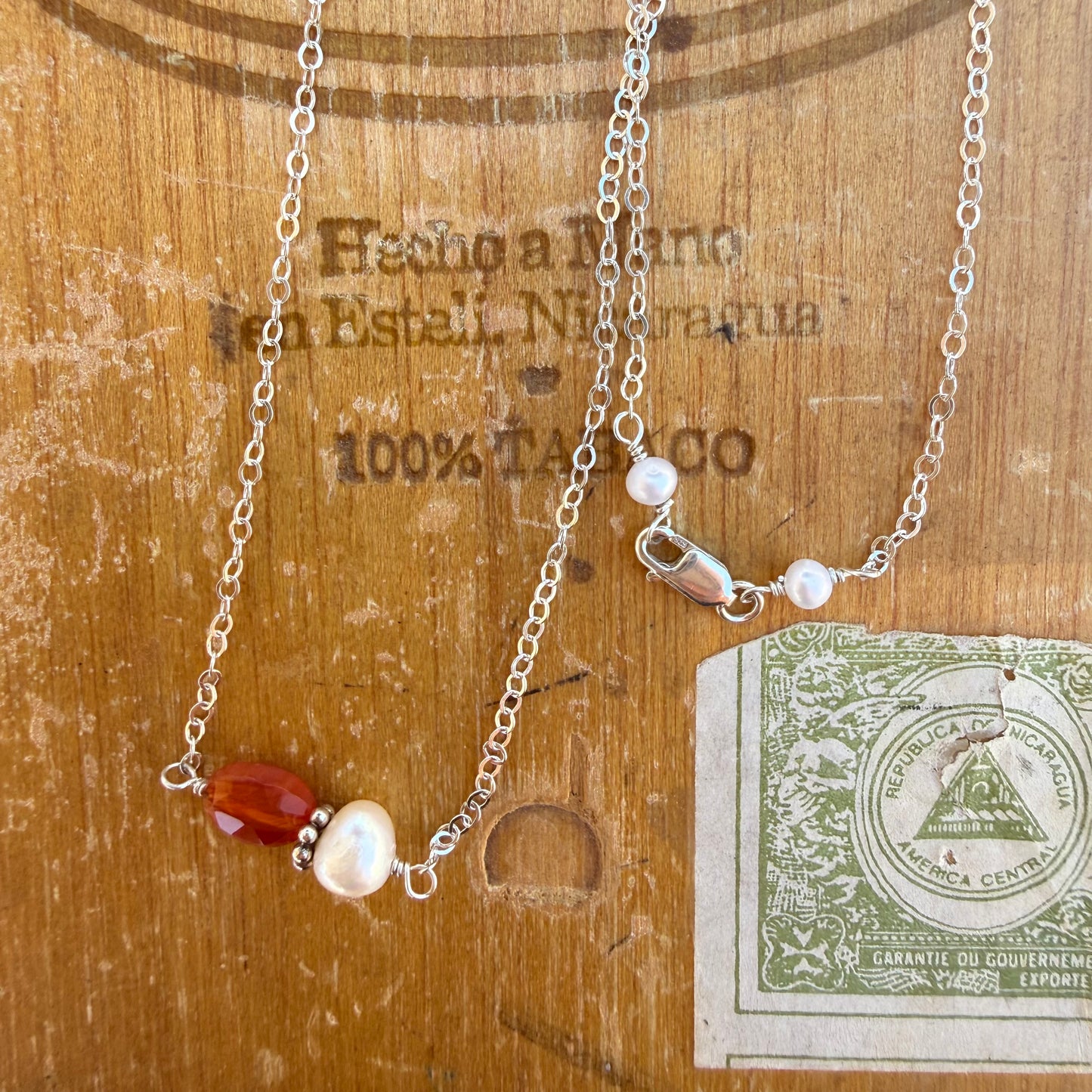 Carnelian and White Fresh Water Pearl Necklace