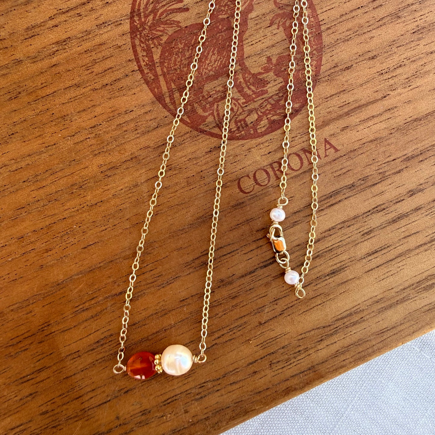 Carnelian and White Fresh Water Pearl Necklace