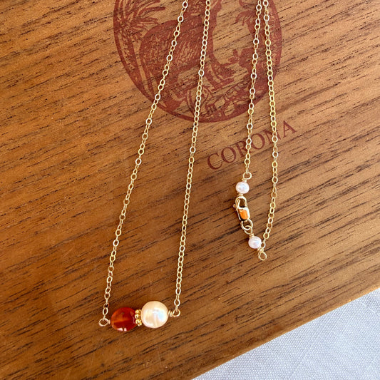Carnelian and White Fresh Water Pearl Necklace