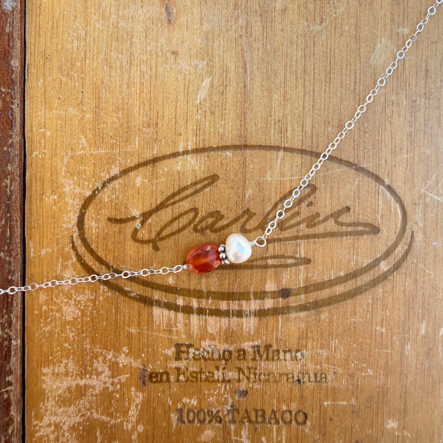 Carnelian and White Fresh Water Pearl Necklace