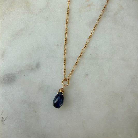 Kyanite Briolette Drop Gold Filled Necklace
