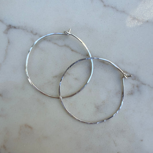 Sterling Silver Hammered Hoops