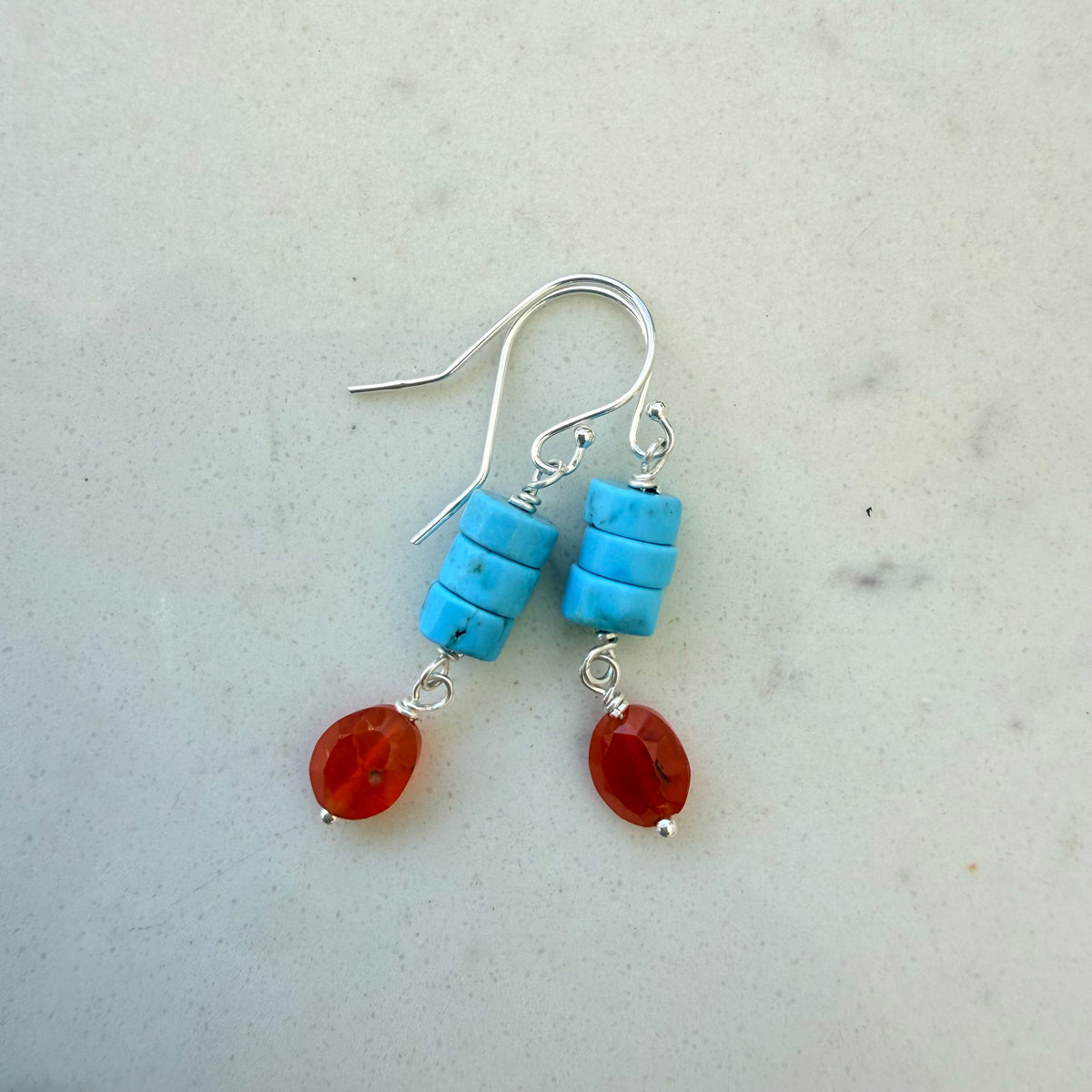 Triple Turquoise Heishi & Carnelian Earrings