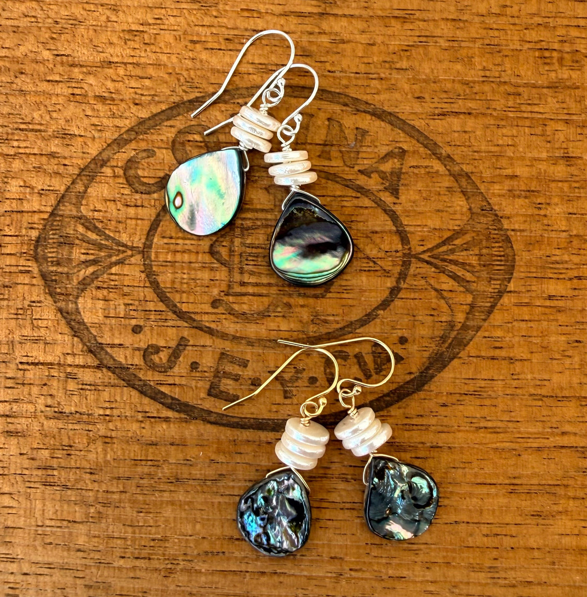 Abalone Teardrop & Heishi Shell Earrings