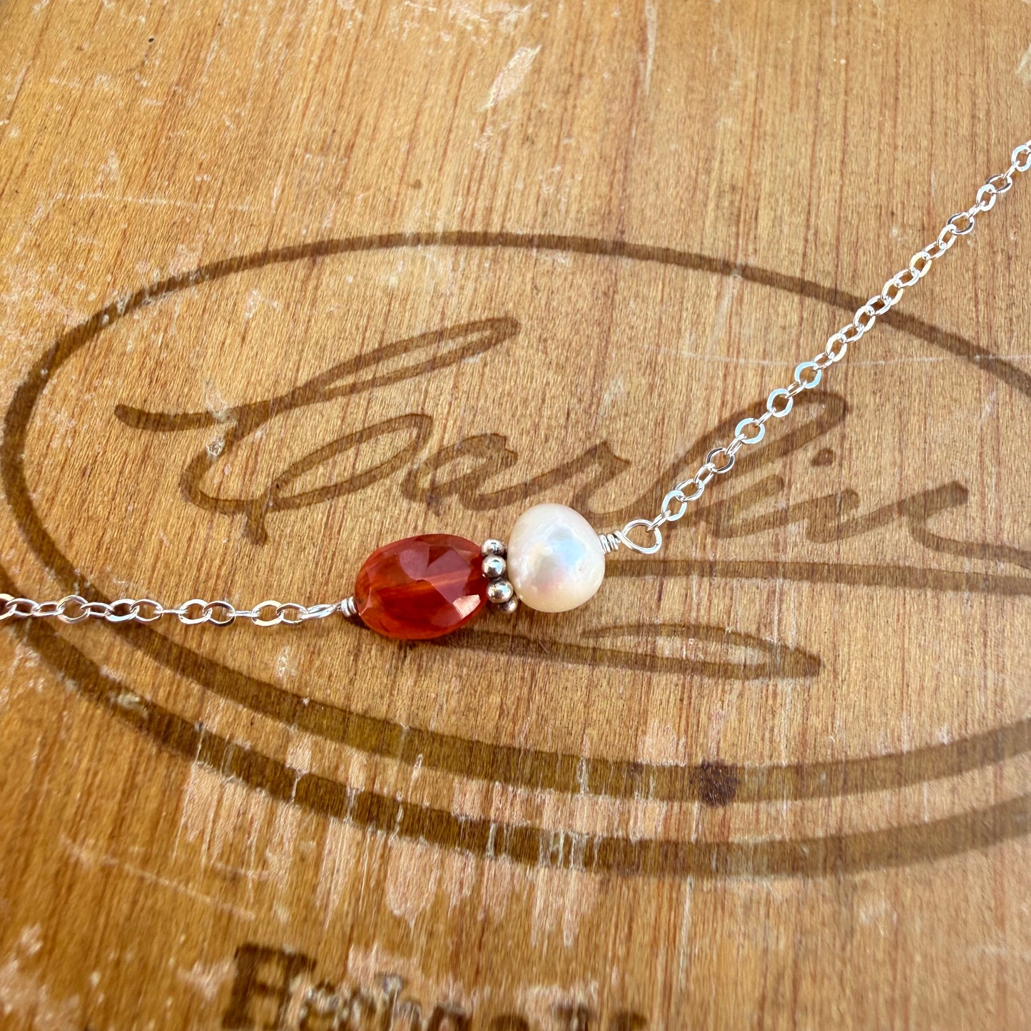 Carnelian and White Fresh Water Pearl Necklace
