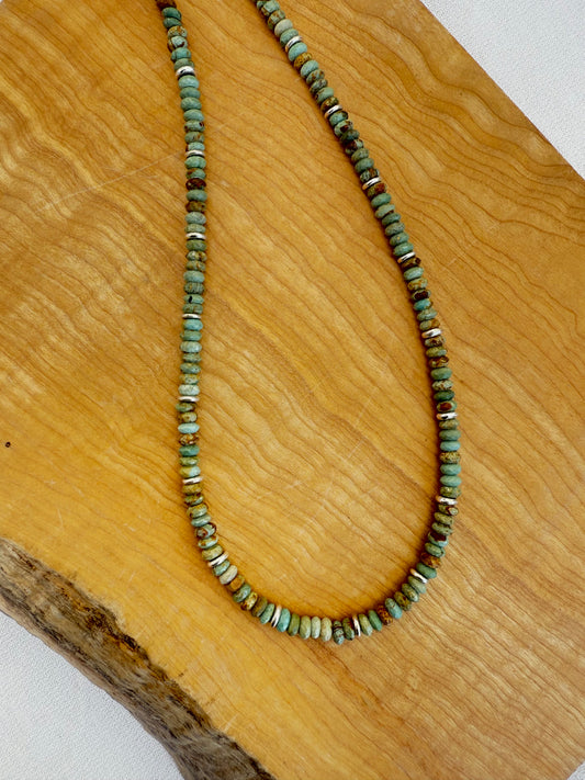 Faceted Turquoise and Thai Silver Disk Necklace