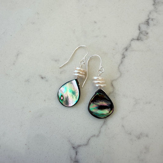 Abalone Teardrop & Heishi Shell Earrings