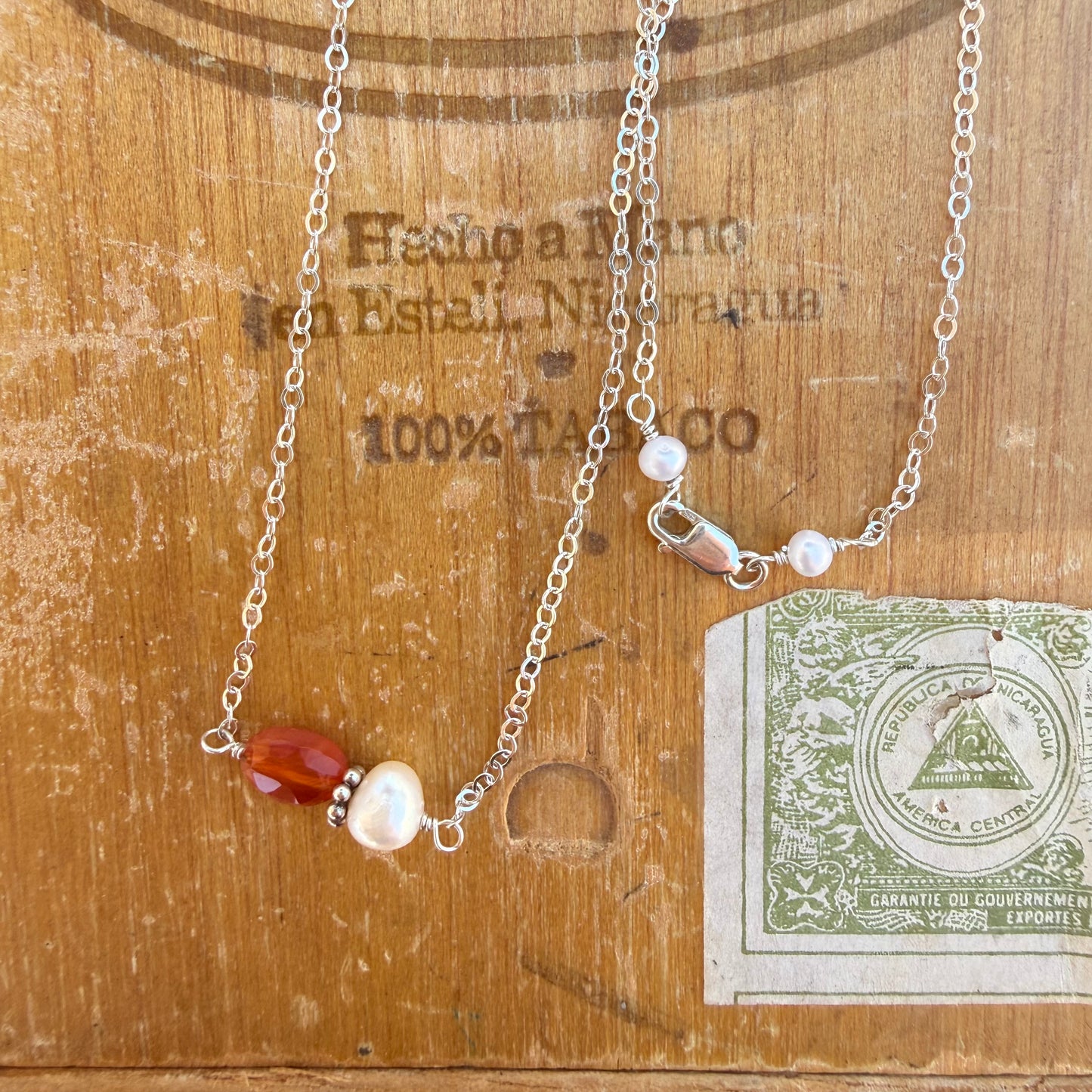 Carnelian and White Fresh Water Pearl Necklace