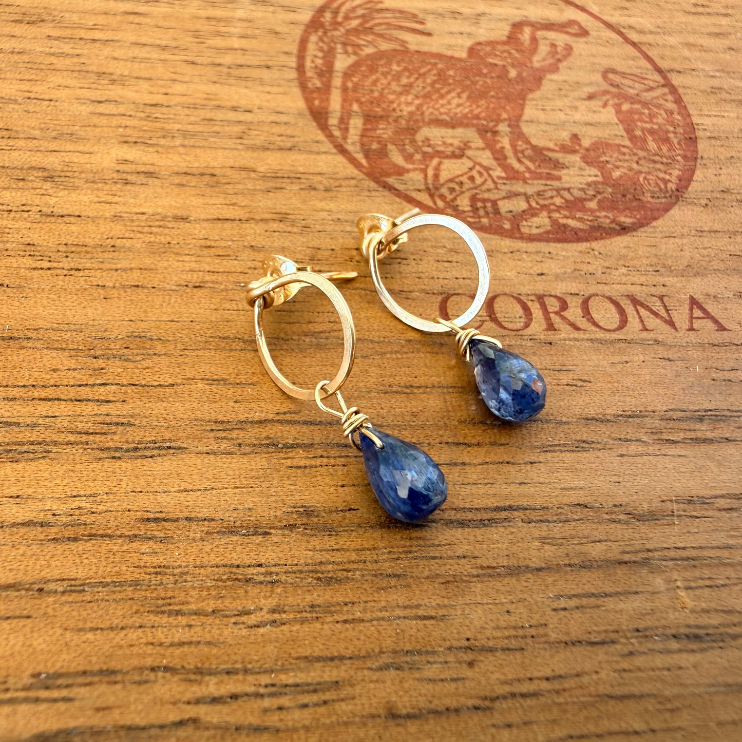 Gold Filled Hammered Ring Post Earrings with Gemstone Drops