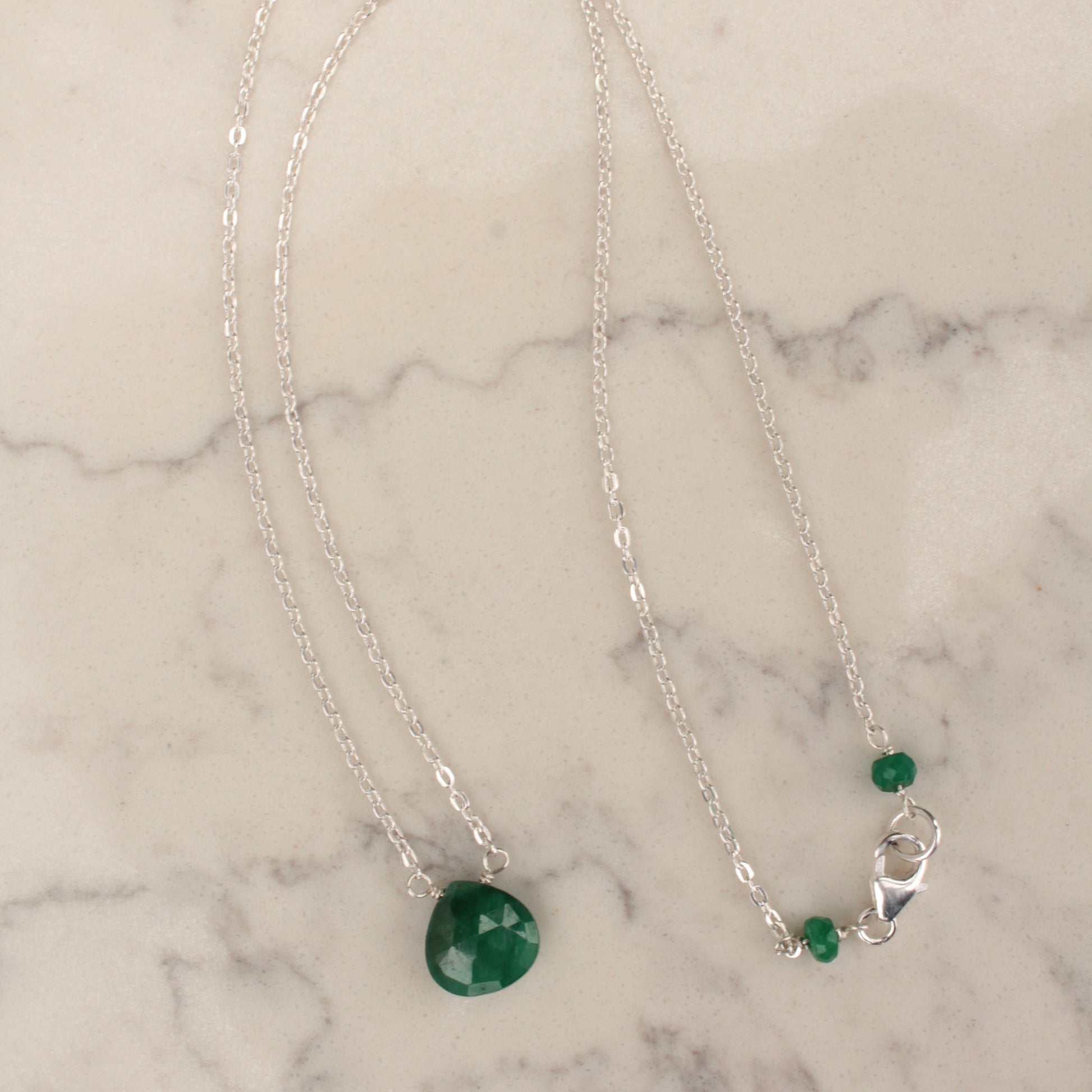 green emerald silver chain necklace