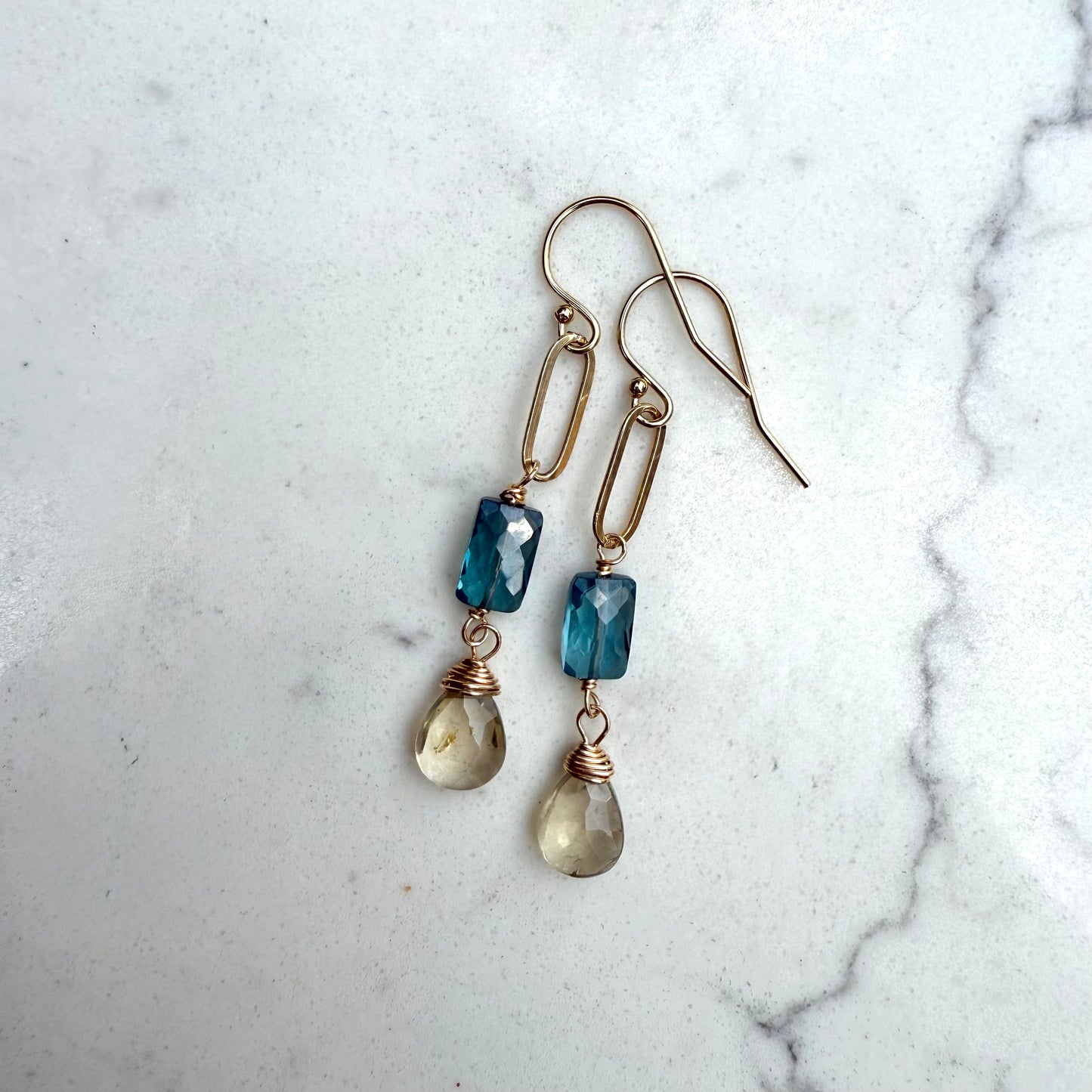 London Blue Topaz and Lemon Quartz Gold Filled Drop Earring