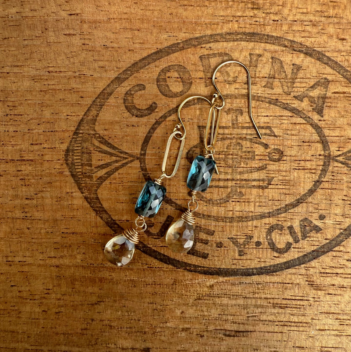 London Blue Topaz and Lemon Quartz Gold Filled Drop Earring