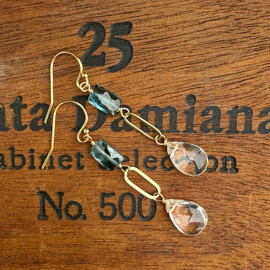 London Blue Topaz and Citrine Gold Filled Drop Earring