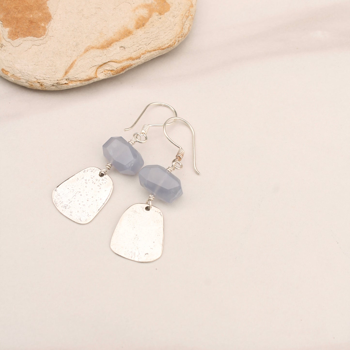 Blue Chalcedony Nugget with Textured Silver Trapezoid Dangle