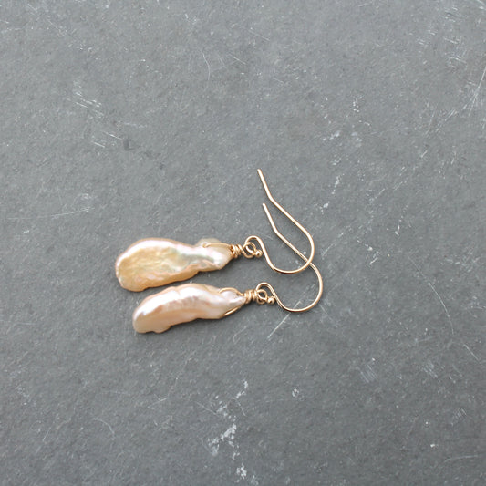 Long Pink Pearl on Gold Filled Wires