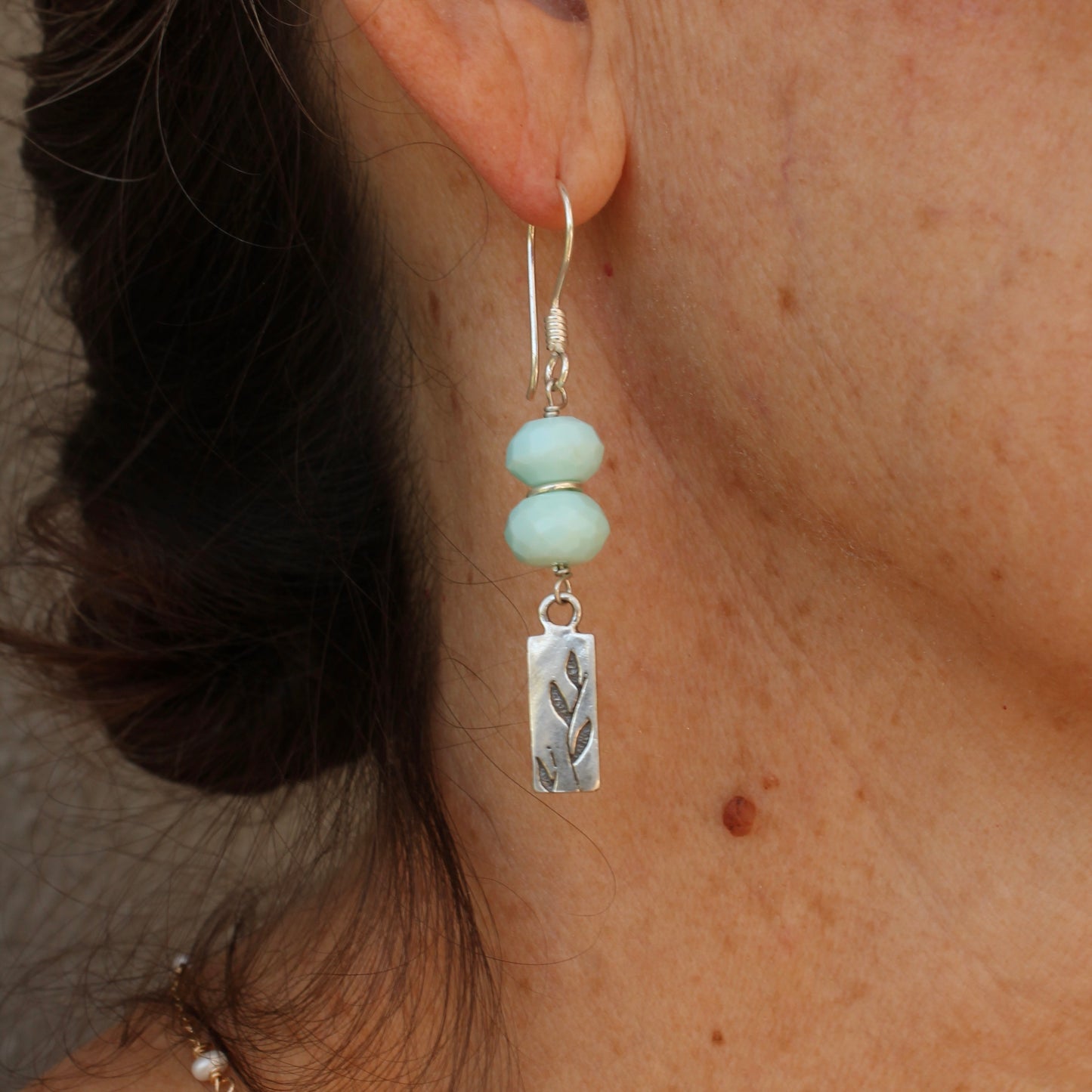 Double stack Peruvian Opal with Stamped Leaf Charm