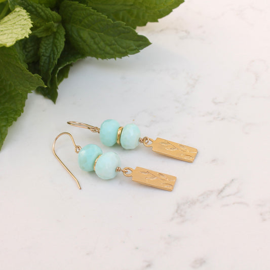 Peruvian Opal and Gold Filled Leaf Charm Earrings