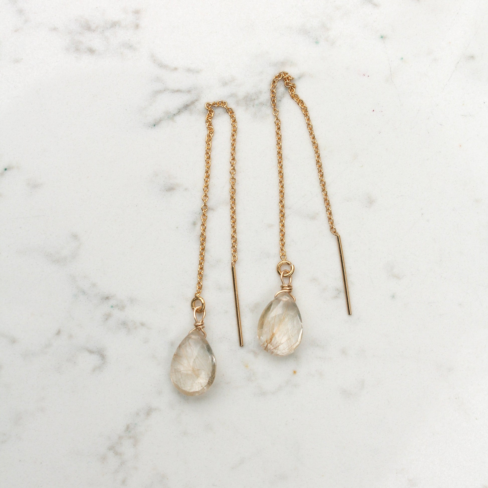 Rutile Quartz Gold Filled Chain Threader Earrings
