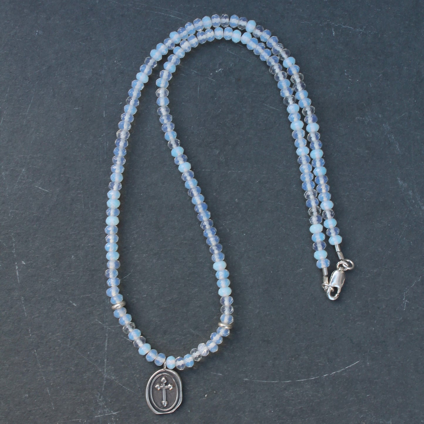 Milky White Opalite with Sterling Silver Cross