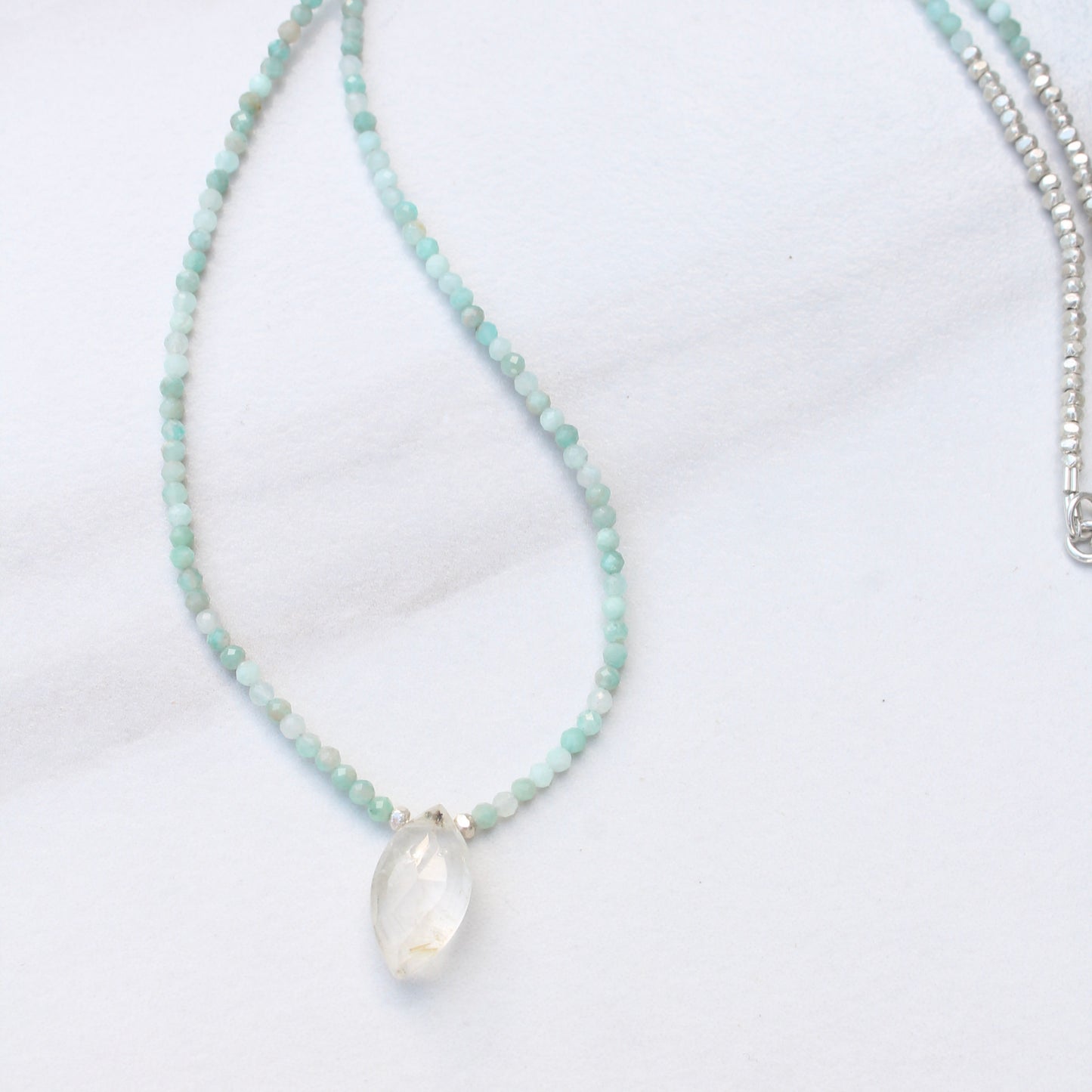 Marquise Rutile Quartz and Amazonite Gemstone Necklace