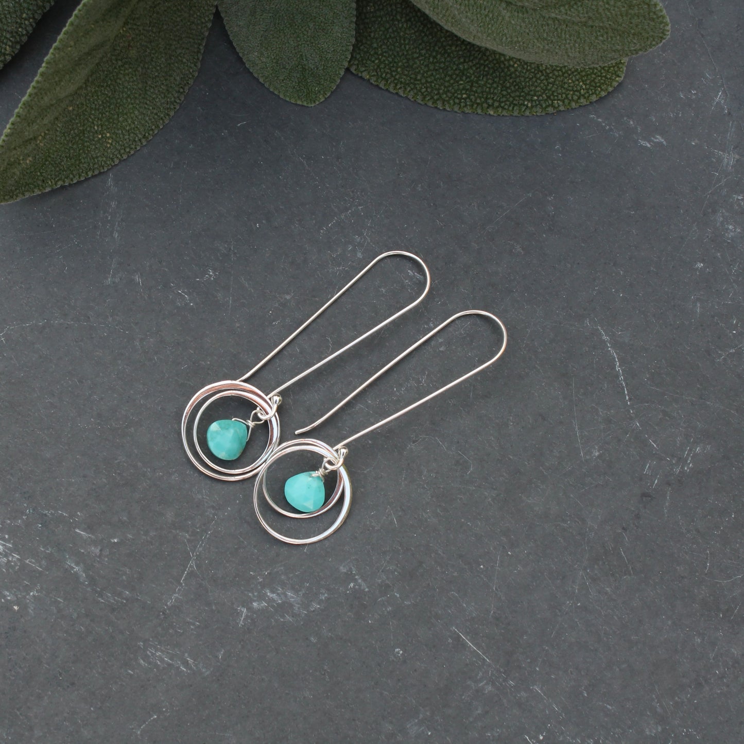 Turquoise Briolette in Silver Rings Earrings