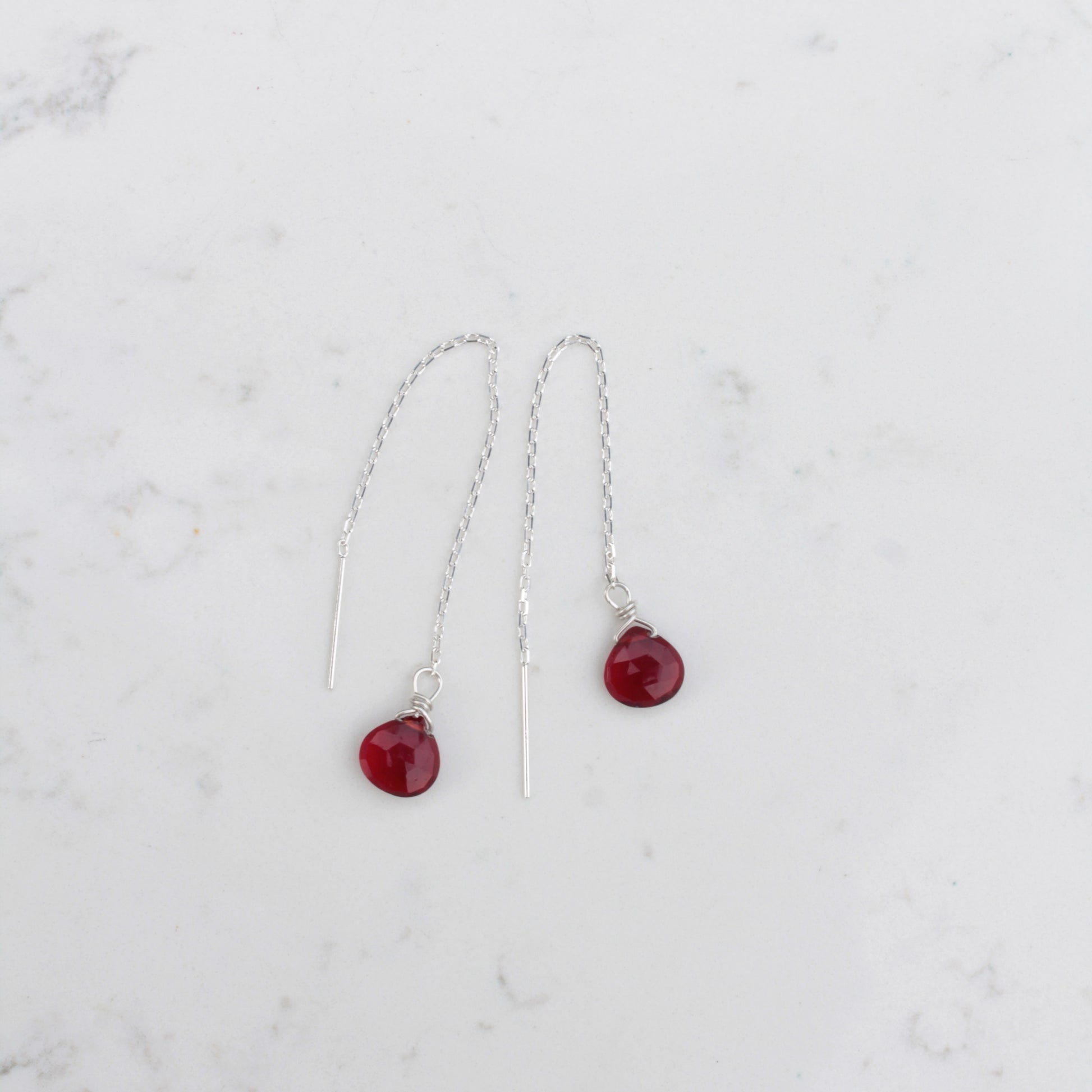 Red Quartz Sterling Silver Chain Threader Earrings