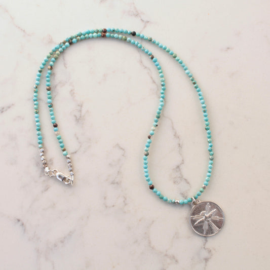 Turquoise Choker Necklace with Silver Dove Pendant