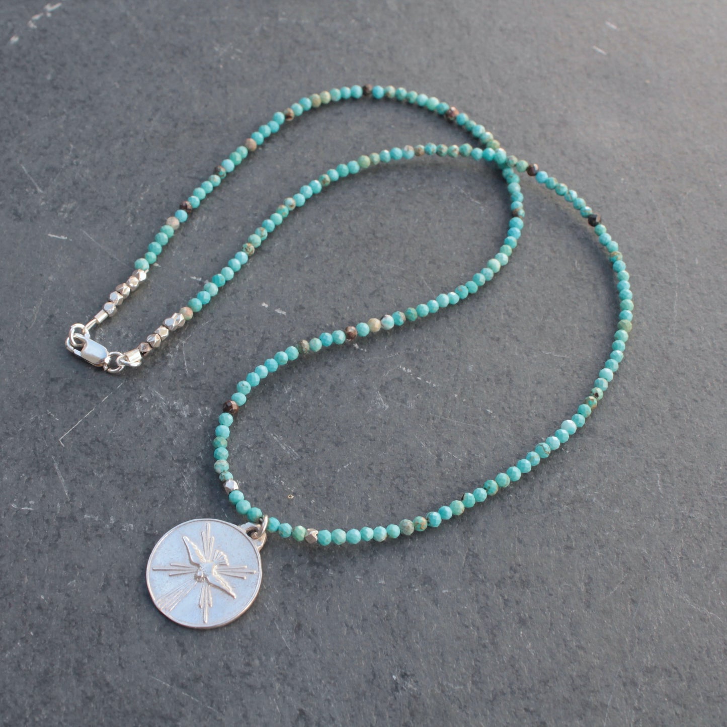 Turquoise Choker Necklace with Silver Dove Pendant