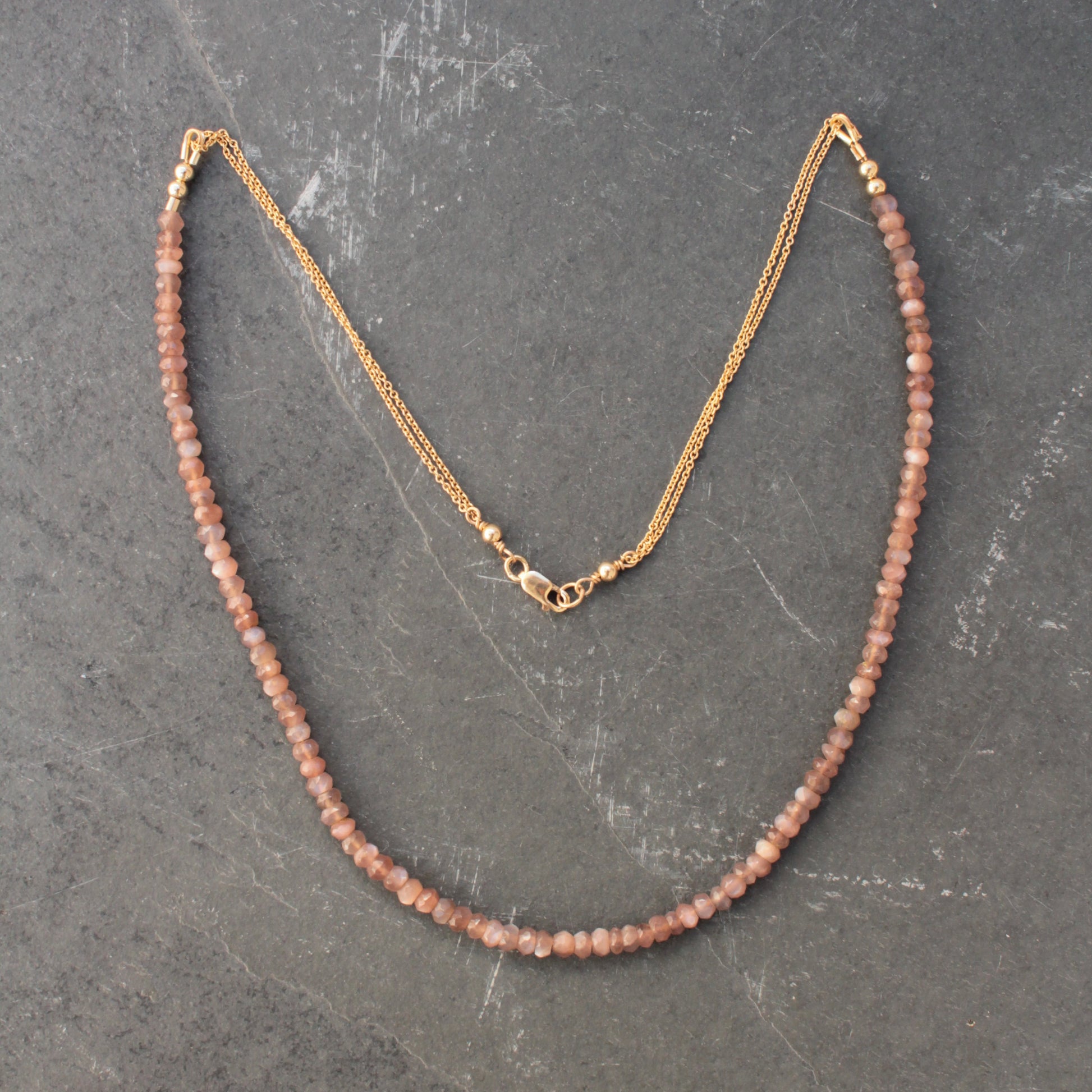 Handcrafted Chocolate Moonstone and Gold Filled Chain Necklace Jewelry