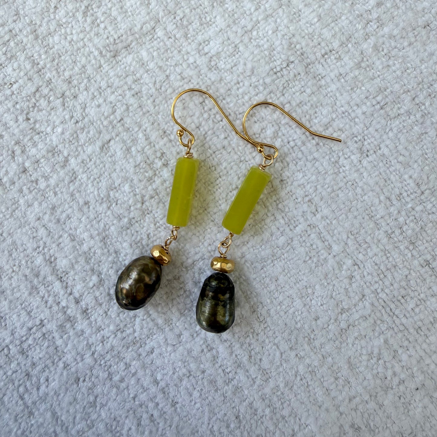 Chrysoprase and Green Fresh Water Pearl Drop Gold Filled Earrings