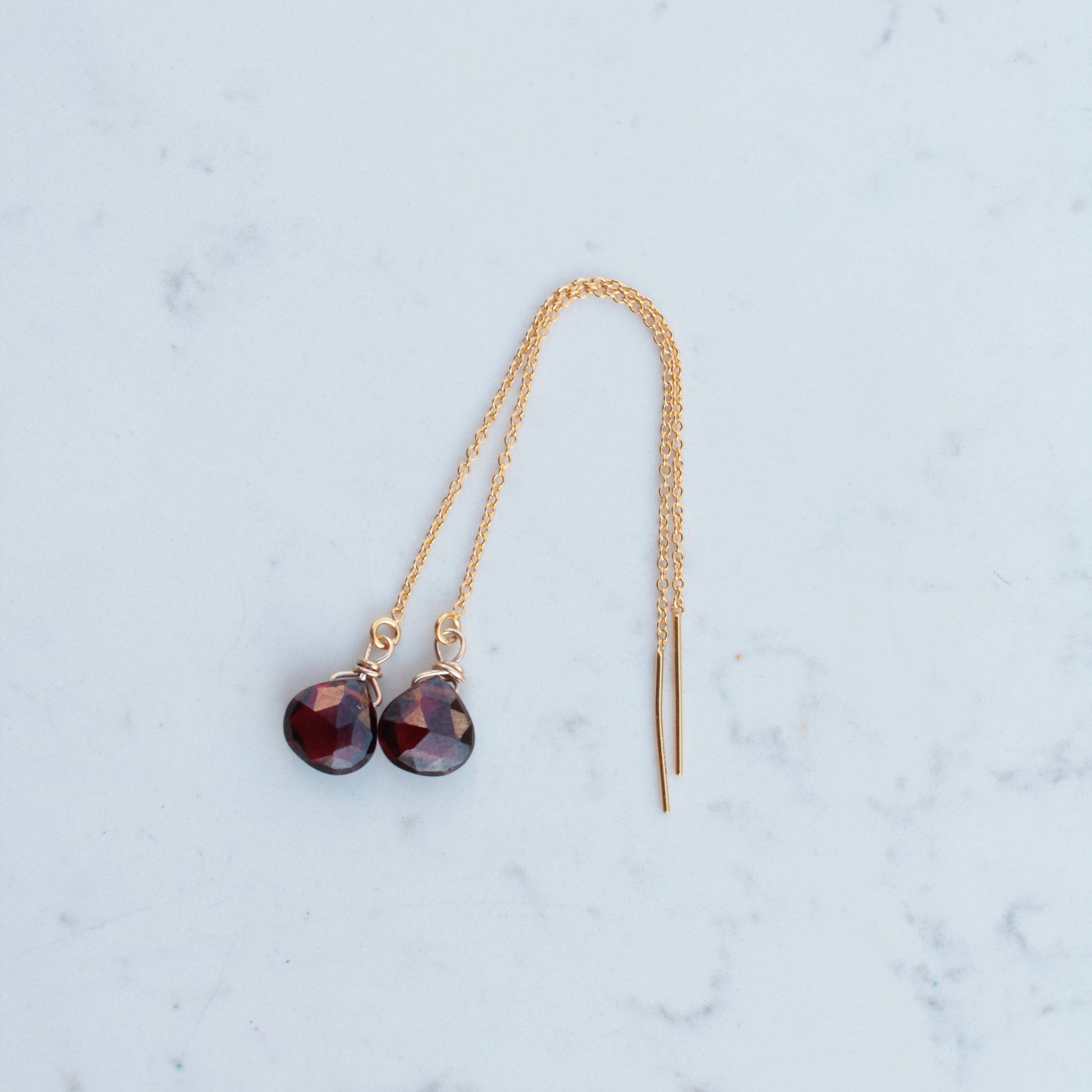 Red Quartz Gold Filled Chain Threader Earrings
