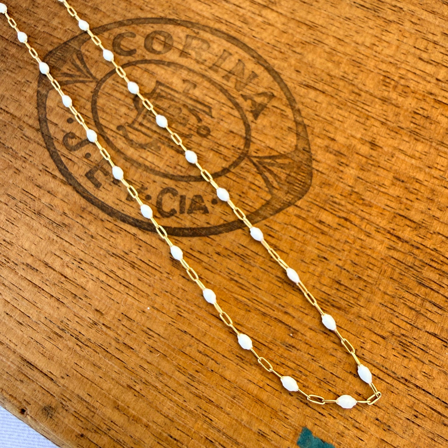 White Enamel Gold Filled Necklace