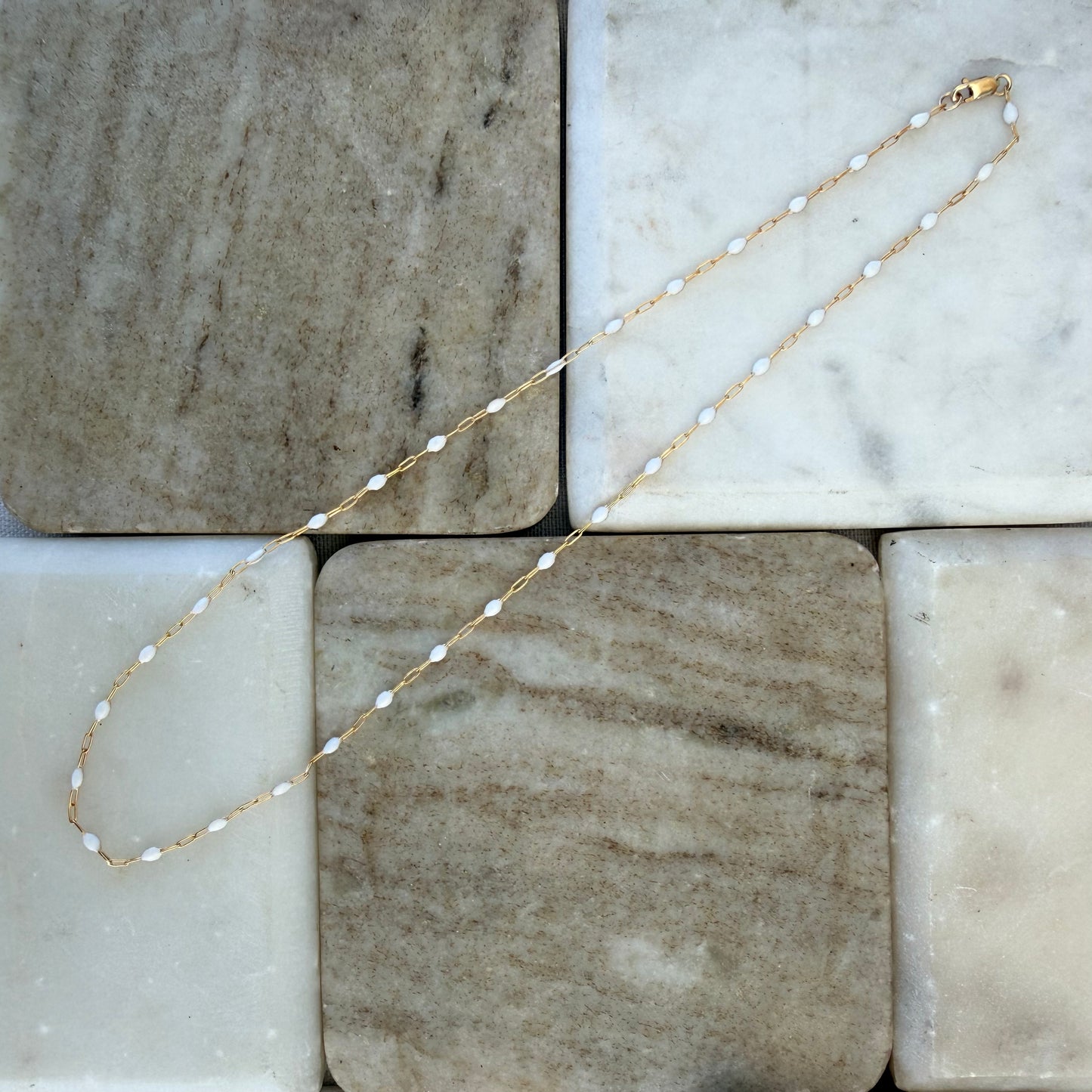 White Enamel Gold Filled Necklace
