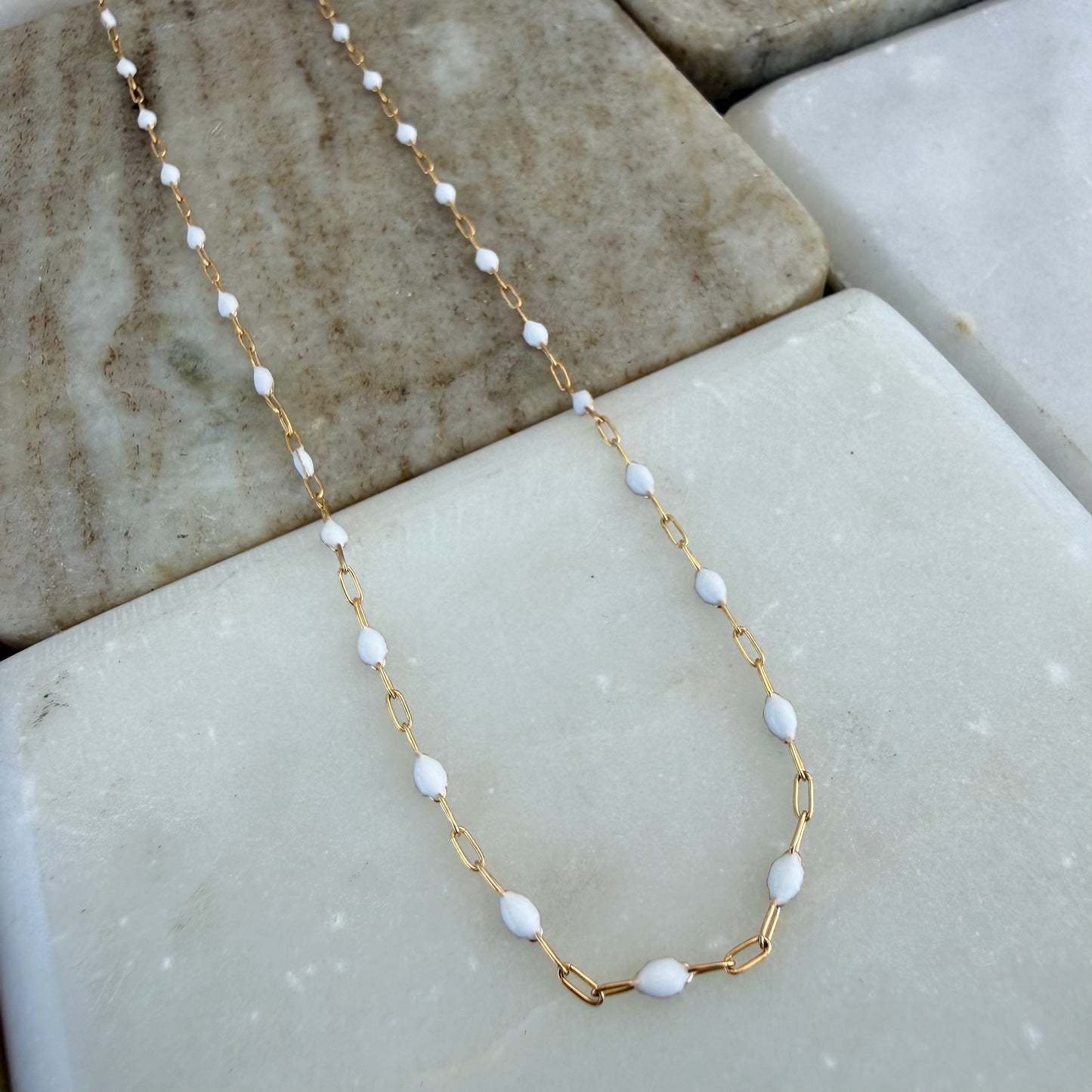White Enamel Gold Filled Necklace