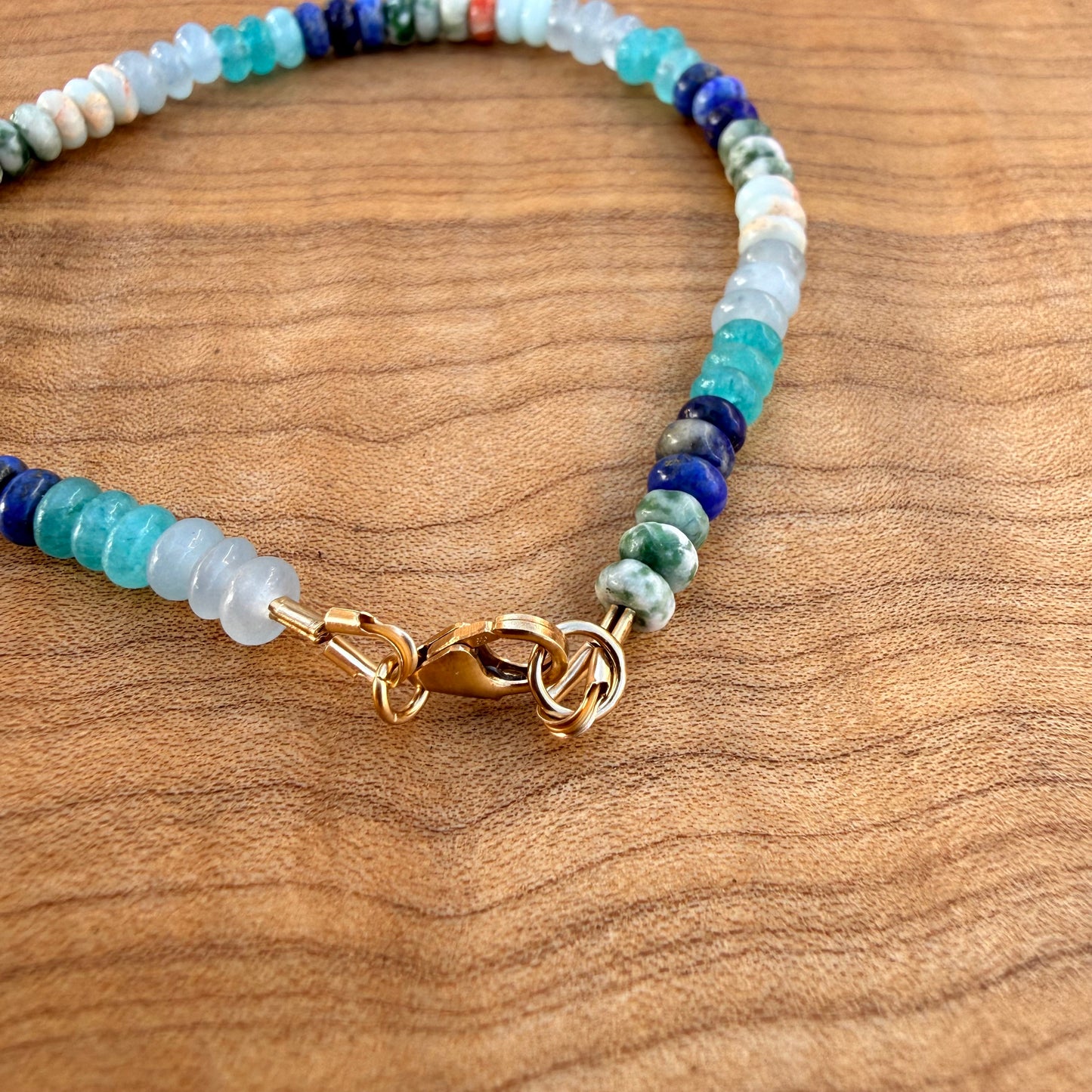 Collar de piedras preciosas de cuarzo rutilo marquesa y amazonita