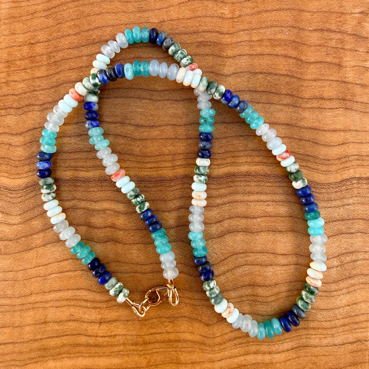 Collar de piedras preciosas de cuarzo rutilo marquesa y amazonita
