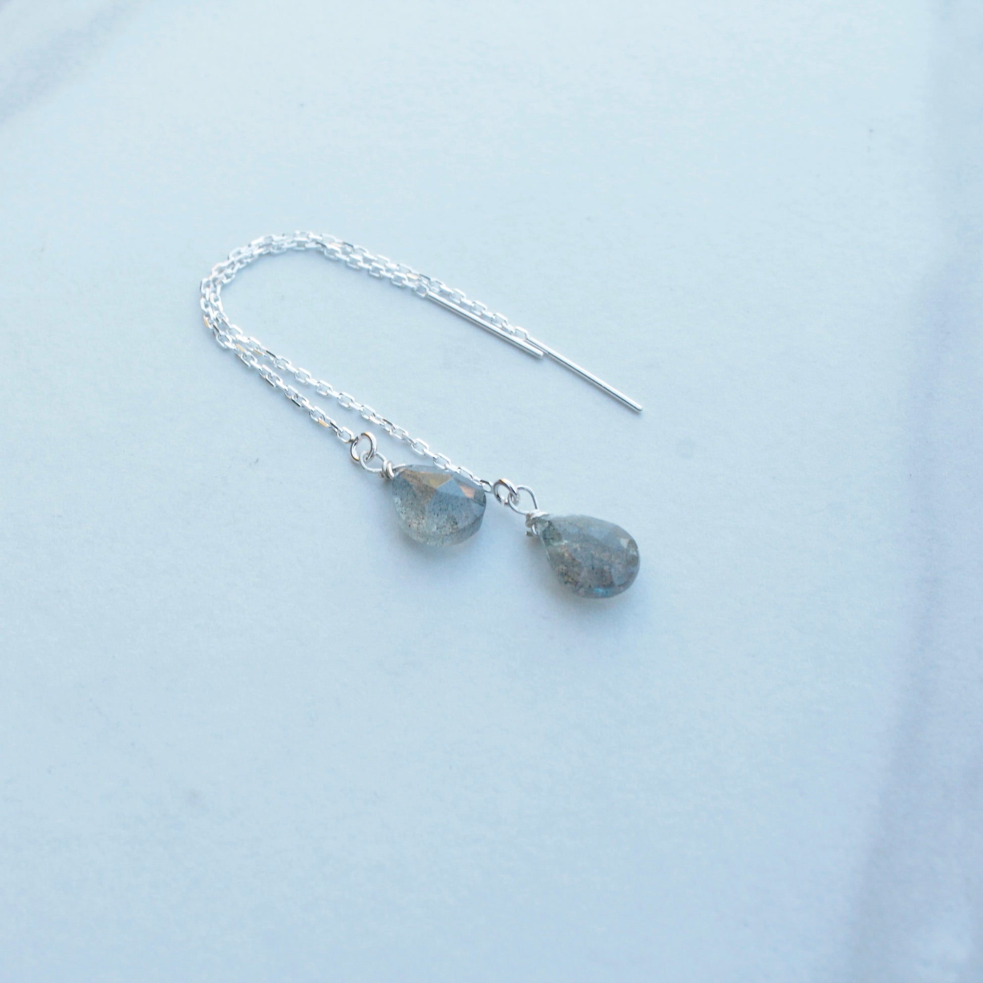 Labradorite Sterling Silver Chain Threader Earrings