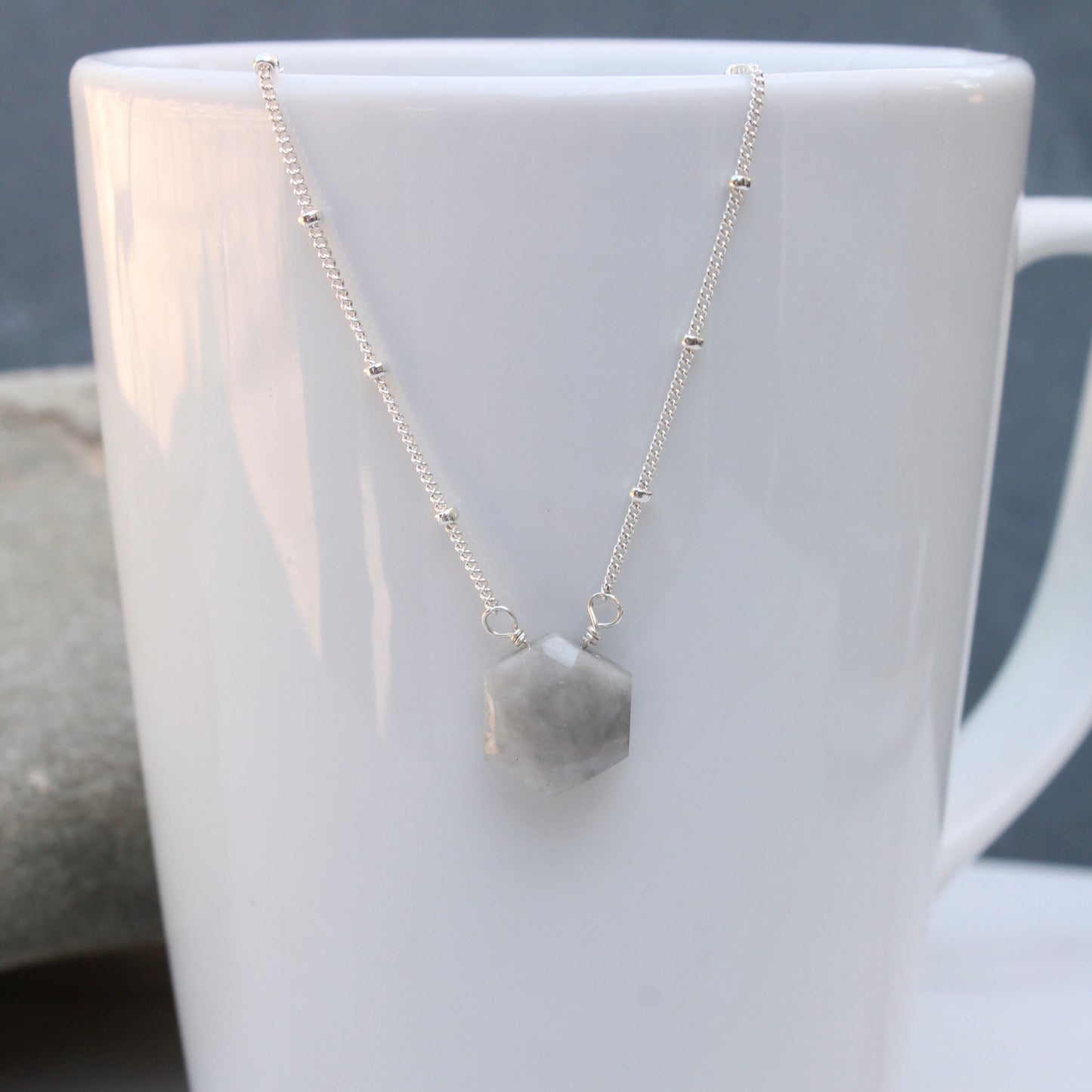 Moonstone Hexagon on Sterling Satellite Chain