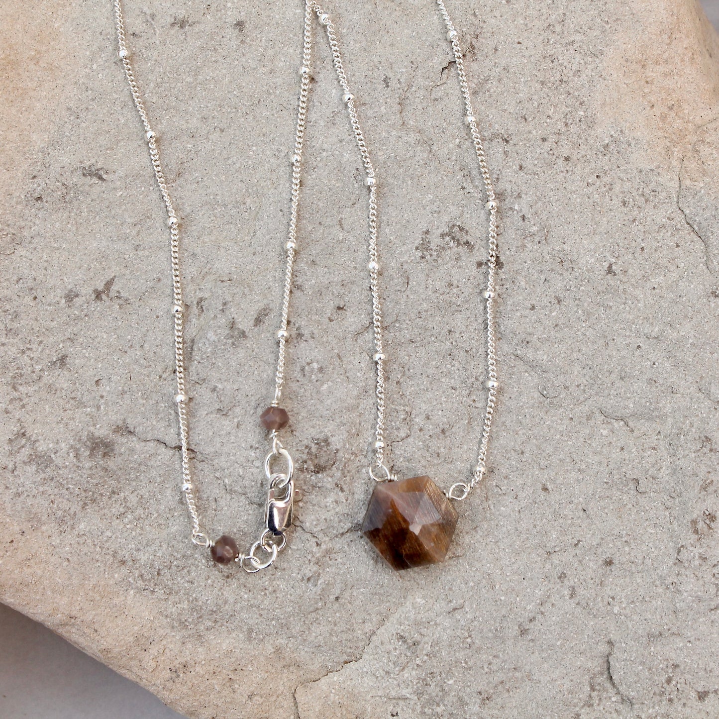 Moonstone Hexagon on Sterling Satellite Chain