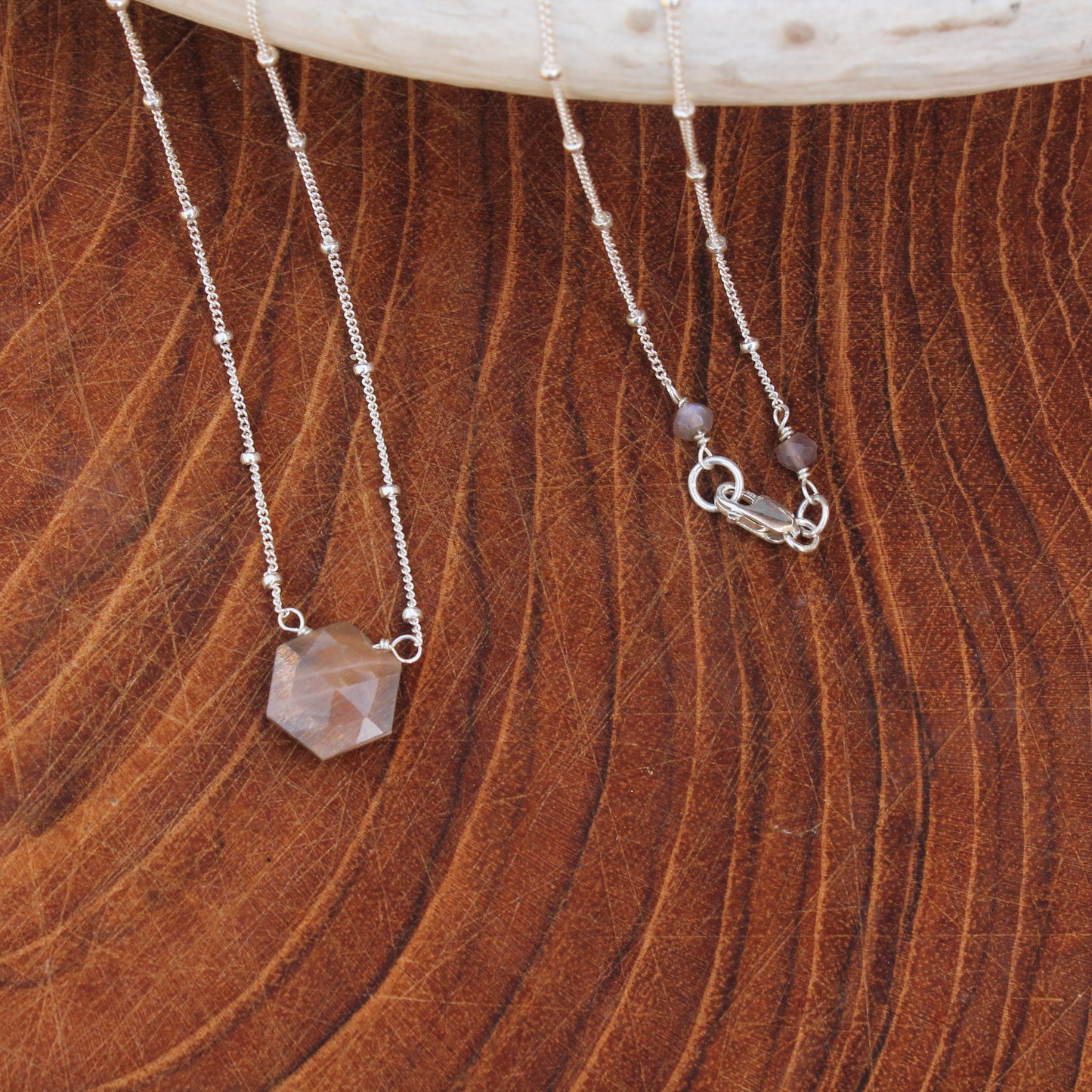 Moonstone Hexagon on Sterling Satellite Chain