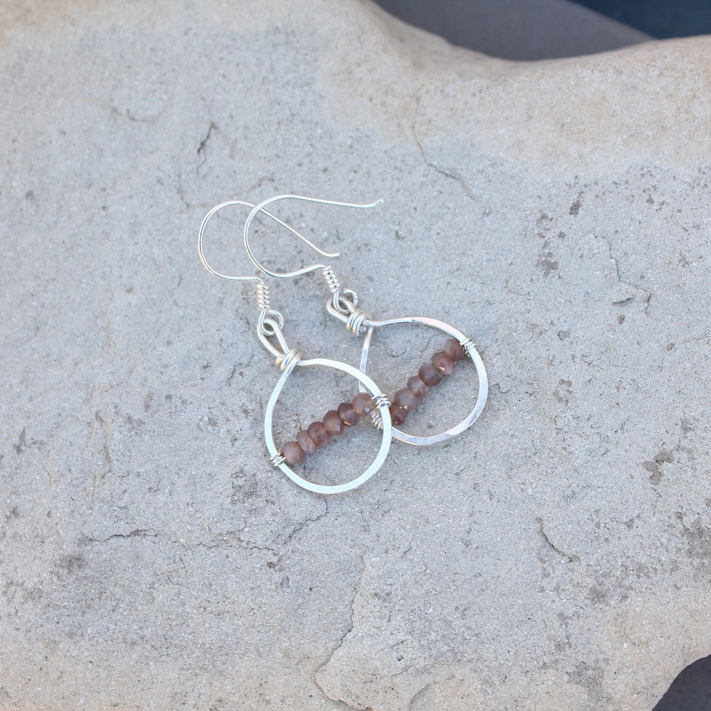 Small Hammered Silver Loops with Gemstones