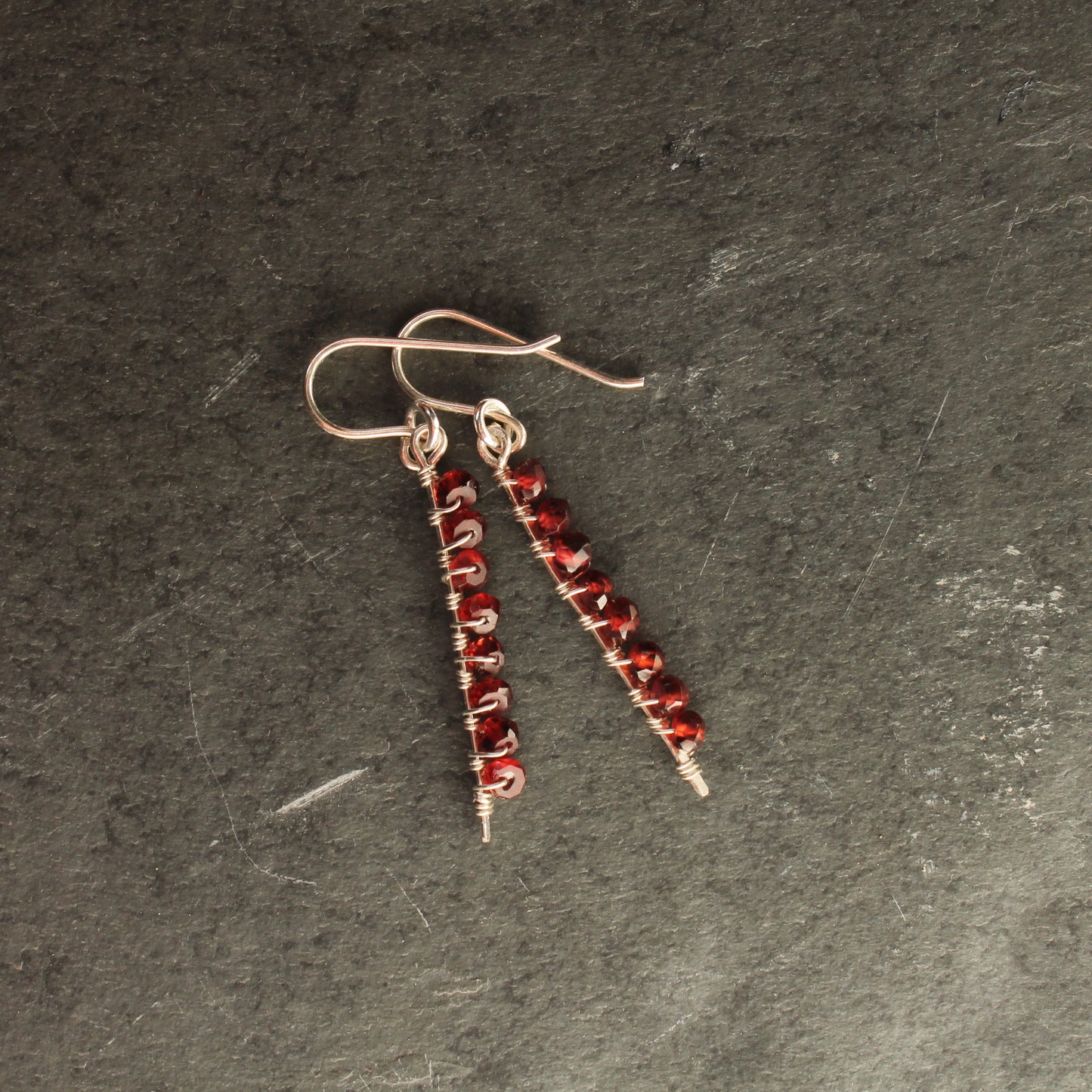 Hammered Silver Sticks with Wrapped Garnets