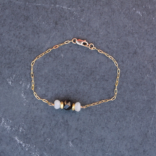 Red Garnet and Moonstone Gold Filled Bracelet